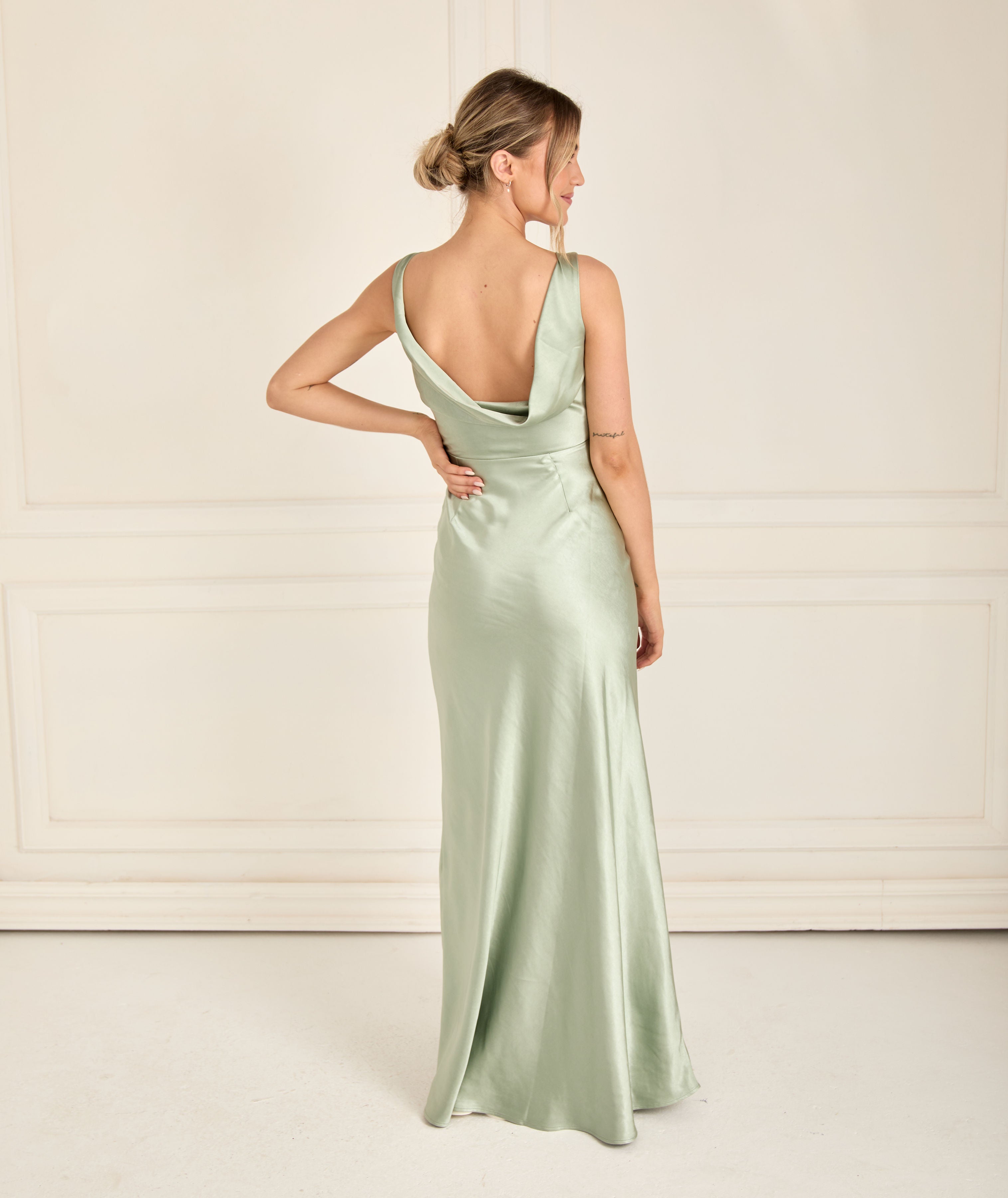 Twist Back Satin Bridesmaid Dress - Sage