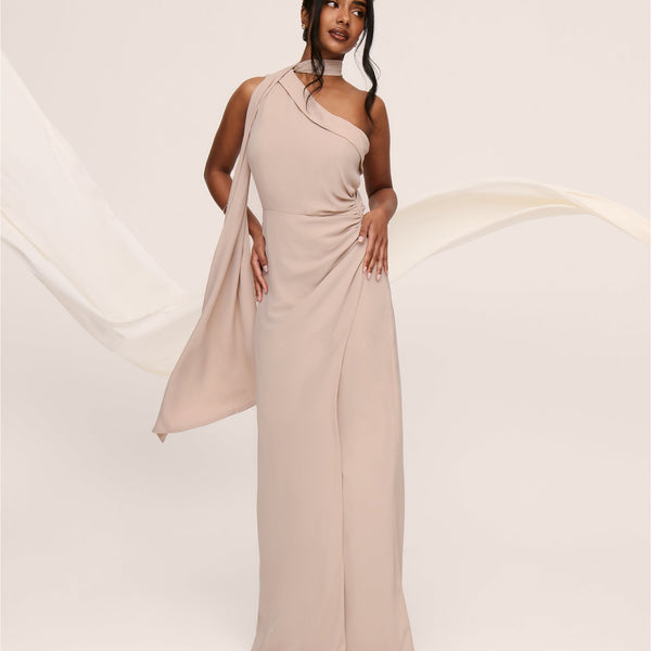 taupe bridesmaid dresses Plus Size Chiffon Dress BABARONI Halter Neck Maxi Flowy Skirt Gown This Multiway bridesmaid dress can be worn in multiple ways to suit and flatter many body types such as Taupe Bridesmaid Dresses | Birdy