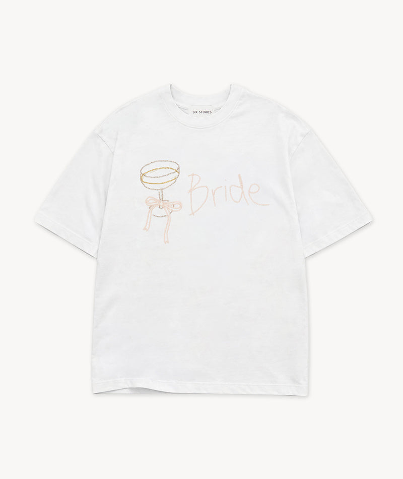 Bride Champagne Coupe Beaded Tee - White