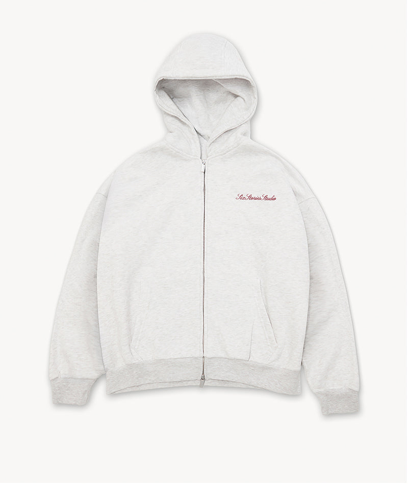 Romantic Material Zip Hoodie - Grey Marl