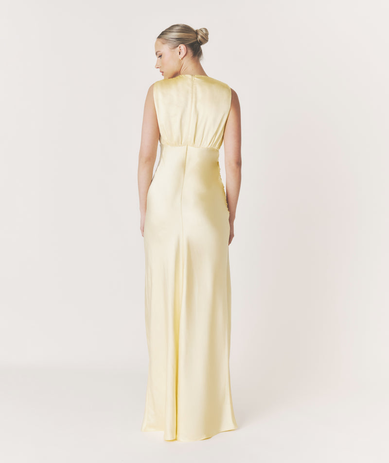 Plunge Drape Detail Satin Bridesmaid Dress - Butter Lemon