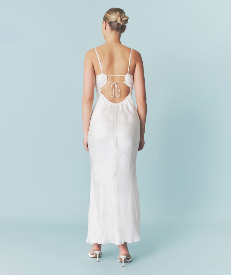Floral Satin Jacquard Strappy Maxi Dress - Ivory