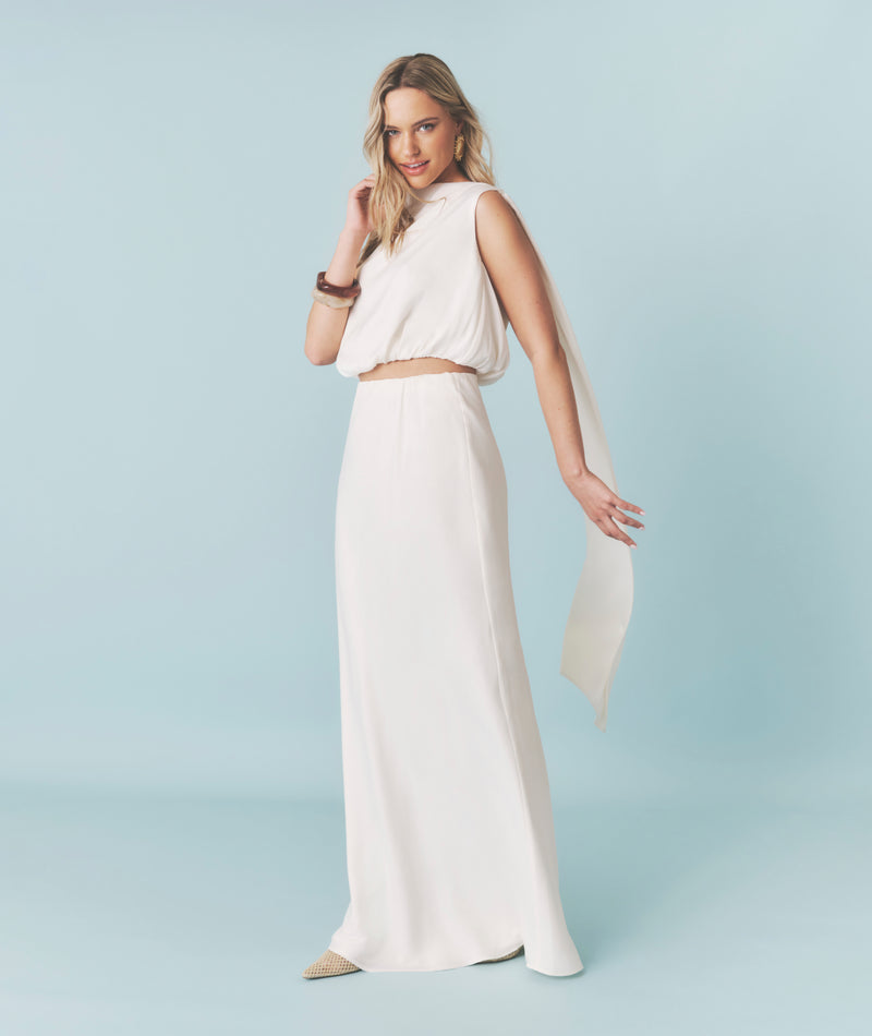 Satin Bias Maxi Skirt - Cream
