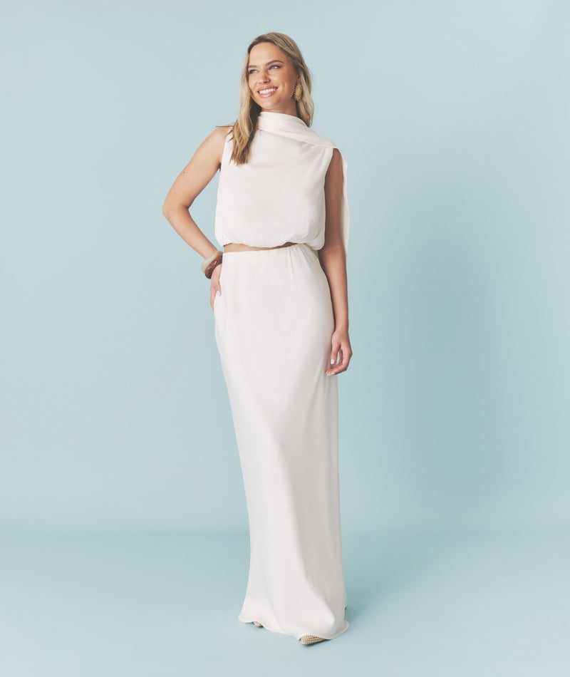Satin Bias Maxi Skirt - Cream