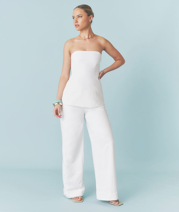 Textured Turn Up Tailored Trousers - White