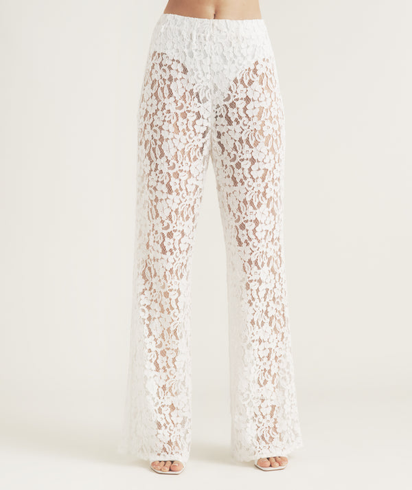 Lace Stretch Trouser - White
