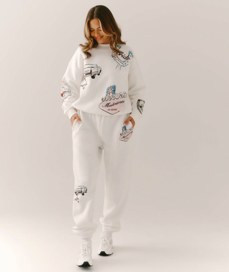 Destination Bride Graphic Print Sweatpants - White