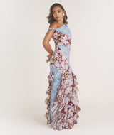 Floral Mixed Print Ruffle Dress - Pale Blue