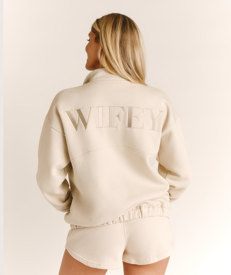 Wifey Quarter Zip Sweatshirt - Champagne