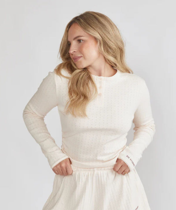 Long Sleeve Pointelle Pyjama Top & Wide Leg Trouser Pyjama Set - Rosewater