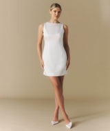 Anna Seam Detail Satin Shift Dress - White