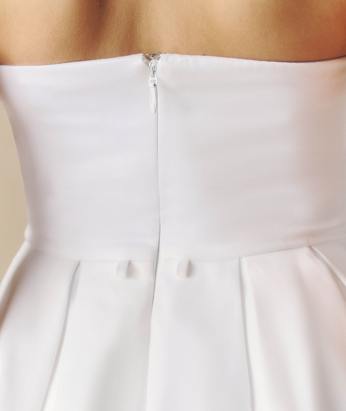 Strapless Bow Back Pleated Midi Dress - White