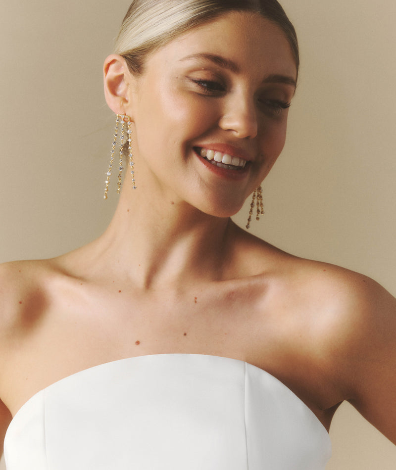 Curved Bandeau Structured Satin Mini Dress - White