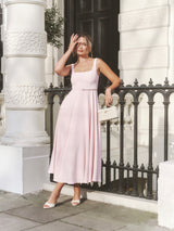 Square Neck Belted Midi Dress - Pale Pink