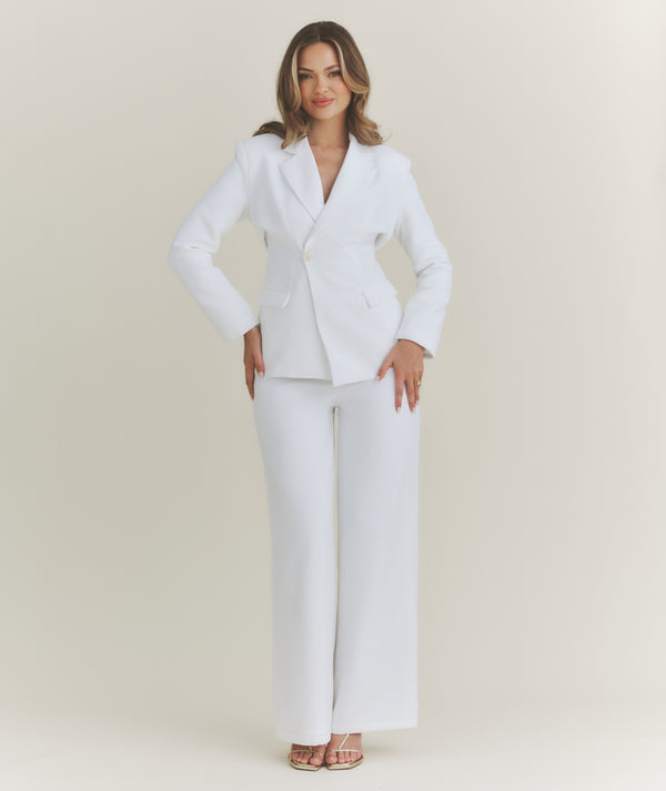 Wide Leg Tailored Trousers - White