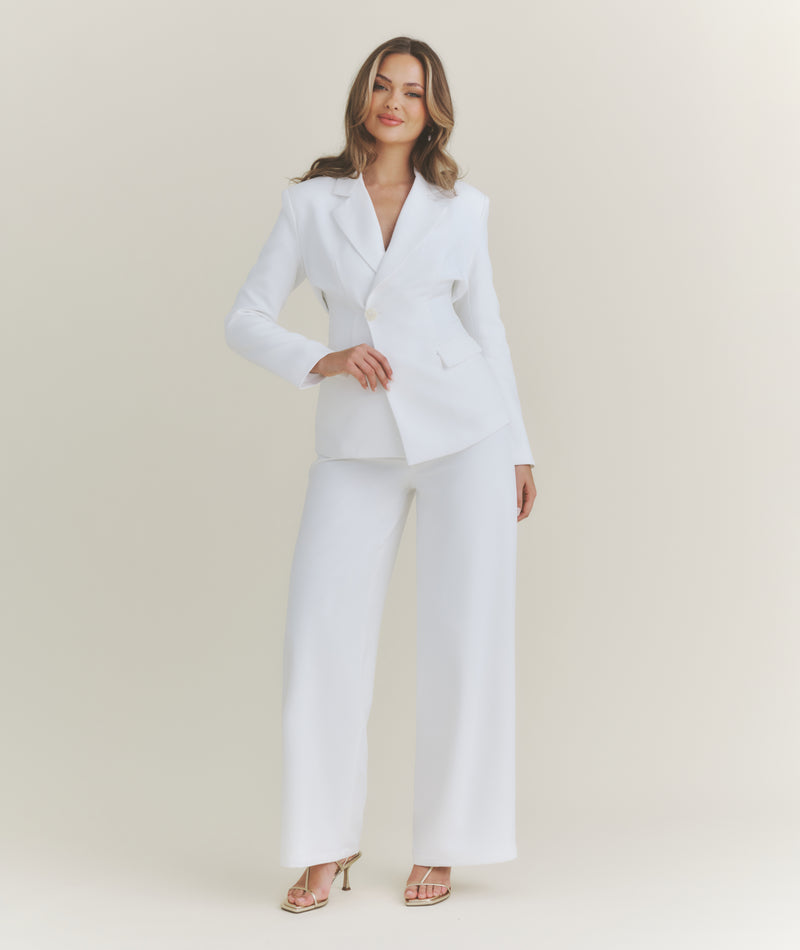 Wide Leg Tailored Trousers - White
