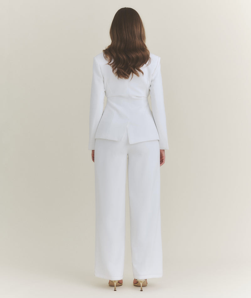 Wide Leg Tailored Trousers - White