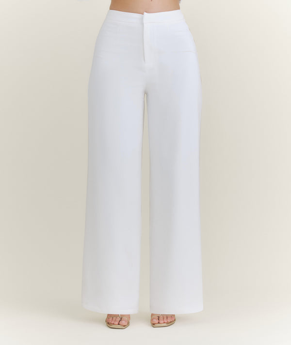 Wide Leg Tailored Trousers - White
