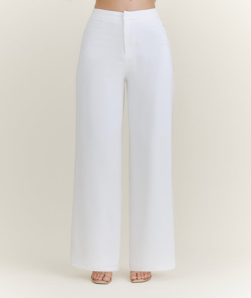 Wide Leg Tailored Trousers - White