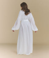 Chiffon Sleeve Maxi Satin Robe - White