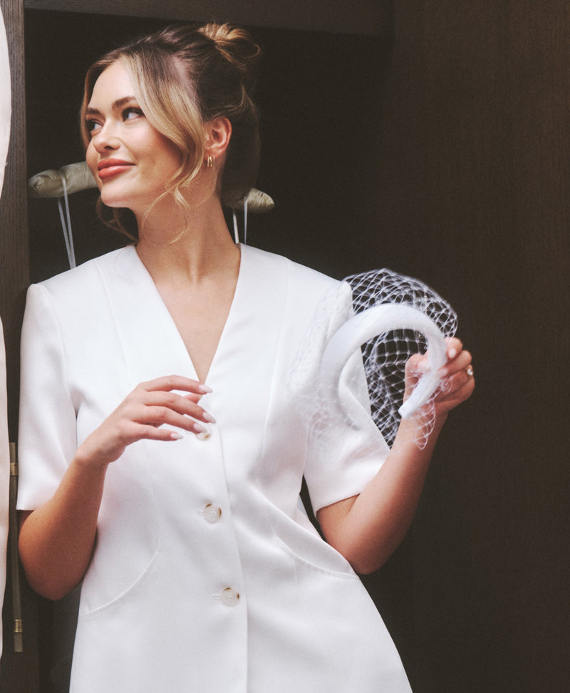 Mesh Overlay Satin Fascinator - White