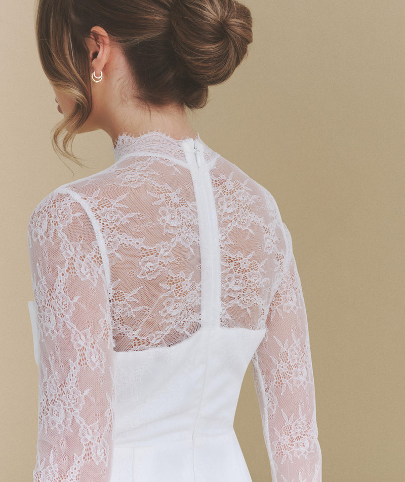 Lace Sleeve Cup Detail Mini Dress - White