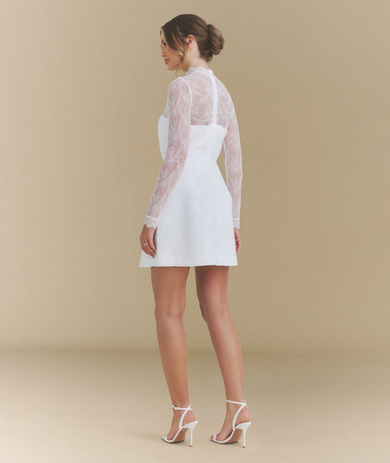 Lace Sleeve Cup Detail Mini Dress - White