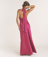 Plunge Knot Detail Dress with Neck Tie - Raspberry Pink