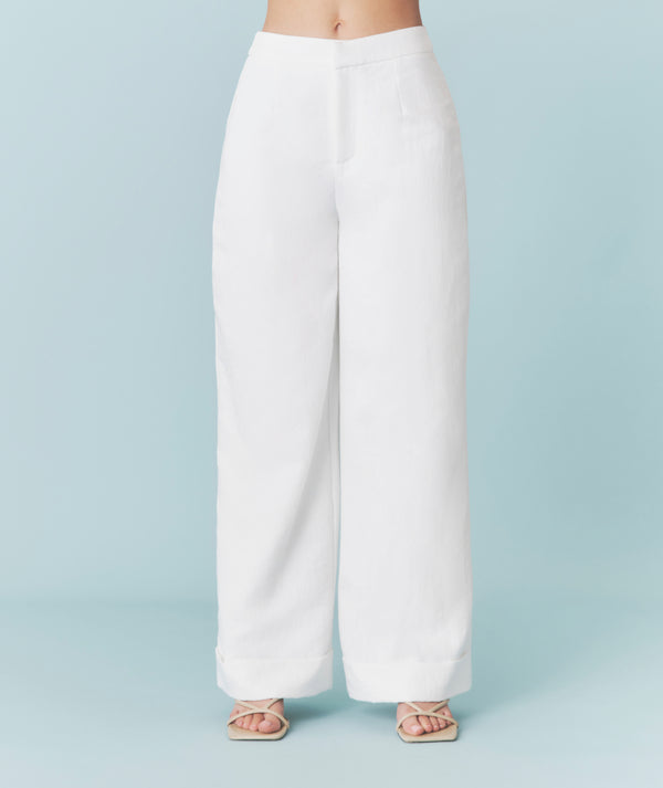 Textured Turn Up Tailored Trousers - White