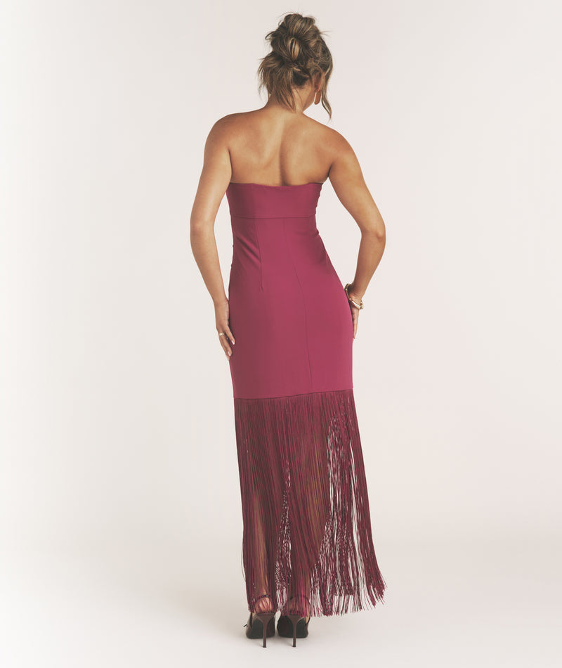Fringe Bandeau Maxi Dress - Raspberry Pink
