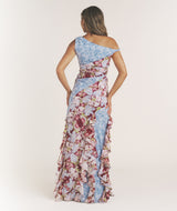 Floral Mixed Print Ruffle Dress - Pale Blue