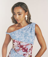 Floral Mixed Print Ruffle Dress - Pale Blue