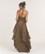 Ruffle Halter Neck Maxi Dress - Olive