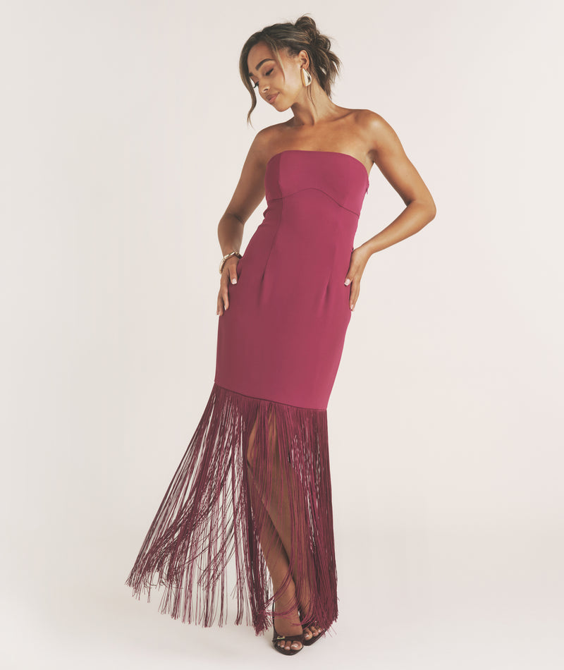 Fringe Bandeau Maxi Dress - Raspberry Pink