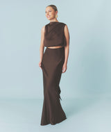 Satin Bias Maxi Skirt - Chocolate