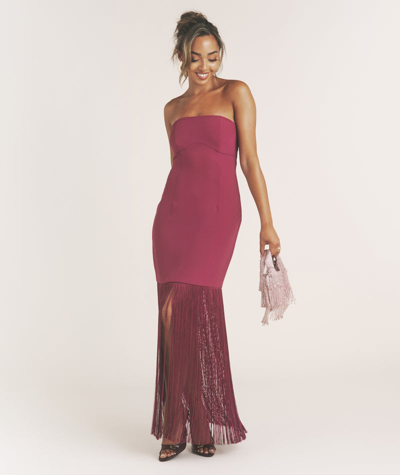 Fringe Bandeau Maxi Dress - Raspberry Pink