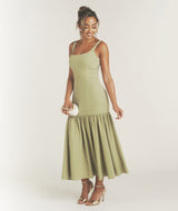 Square Neck Drop Hem Midi Dress - Sage