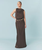 Satin Bias Maxi Skirt - Chocolate