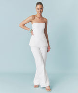 Textured Boned Bandeau Tailored Longline Top - White