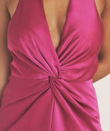 Plunge Knot Detail Dress with Neck Tie - Raspberry Pink