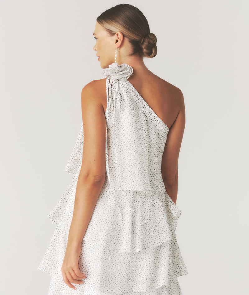 Amora Polka Corsage Tiered Maxi Dress - White