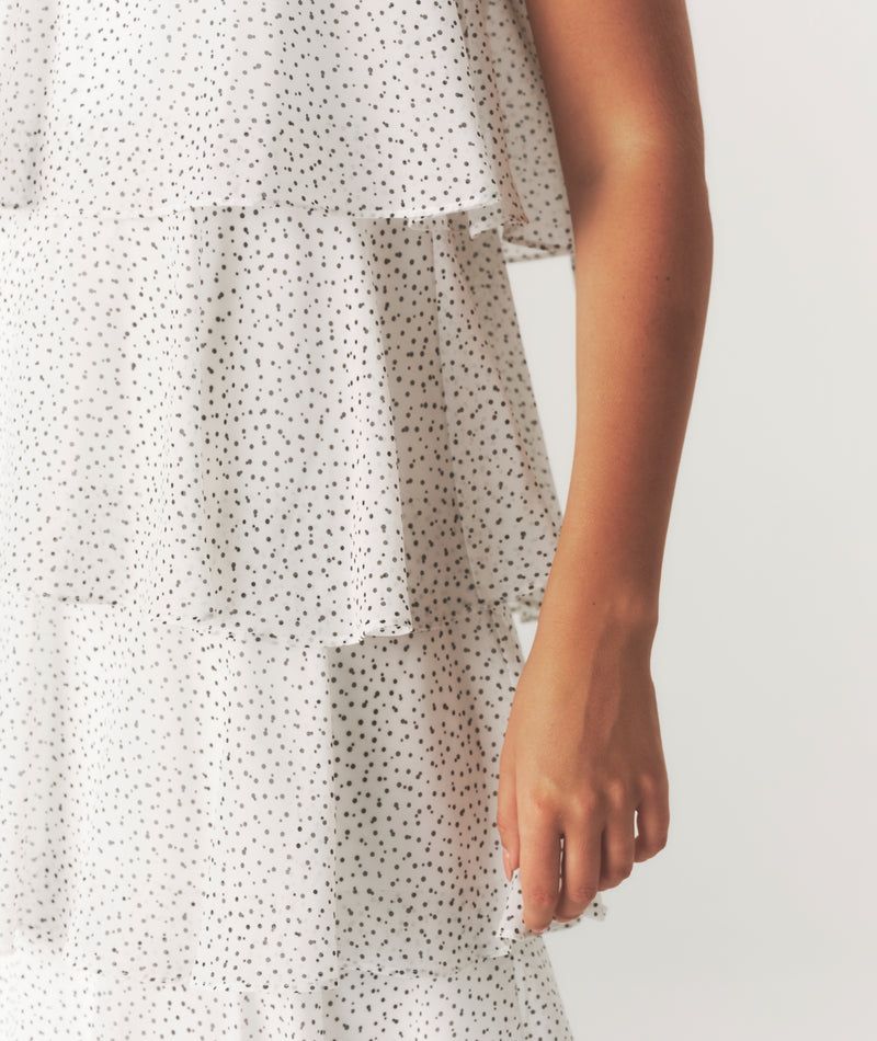 Amora Polka Corsage Tiered Maxi Dress - White