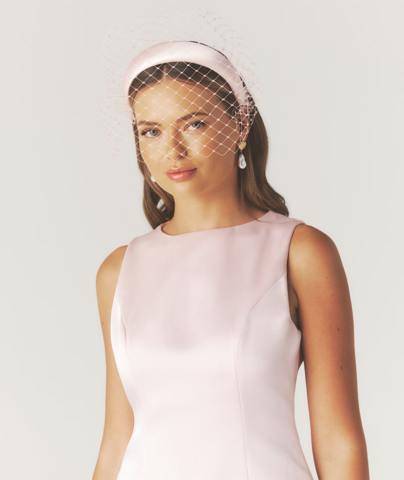 Mesh Overlay Satin Fascinator - Pale Pink