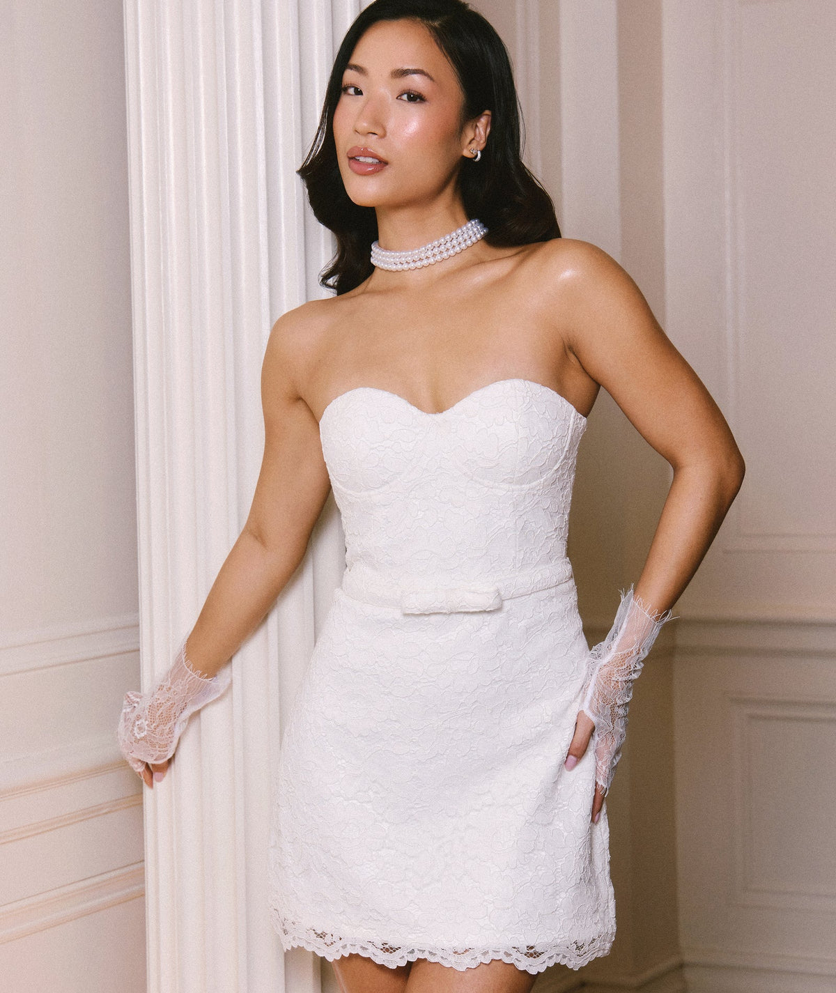 Lace Bandeau Corset Mini Dress - White