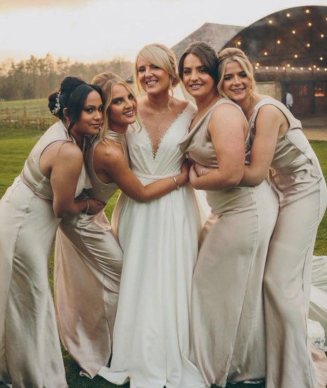 Cowl Back Satin Bridesmaid Dress - Black