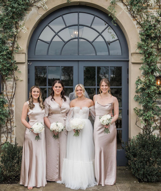 Asymmetrical Satin Bridesmaid Dress - Oyster