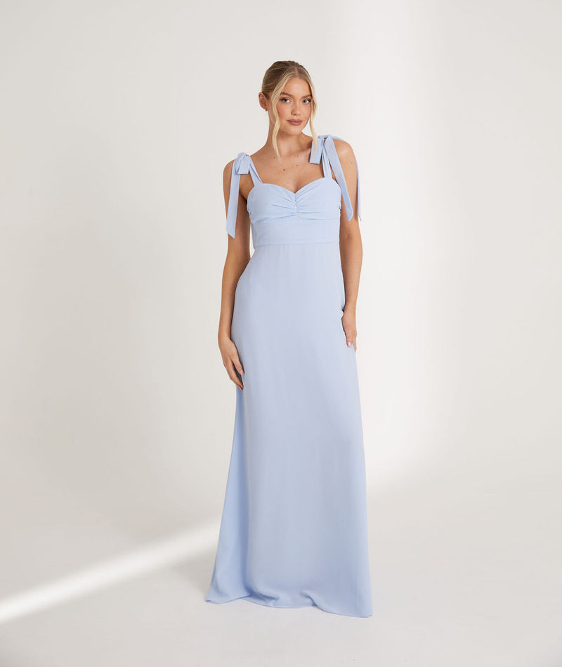 Bow Tie Shoulder Chiffon Bridesmaid Dress