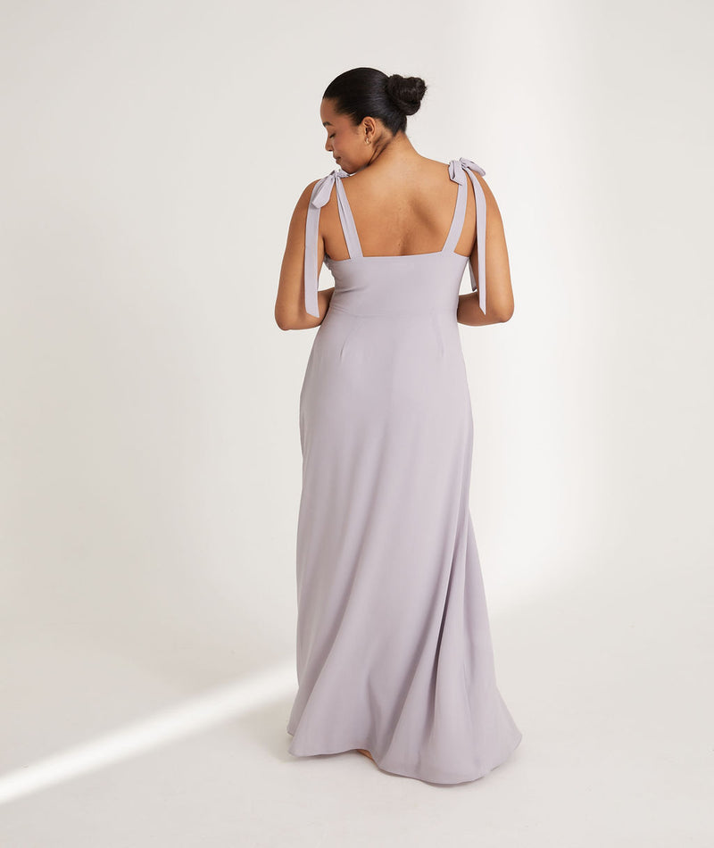 Bow Tie Shoulder Chiffon Bridesmaid Dress - Lilac