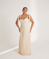 Bow Tie Shoulder Chiffon Bridesmaid Dress - Vintage Cream