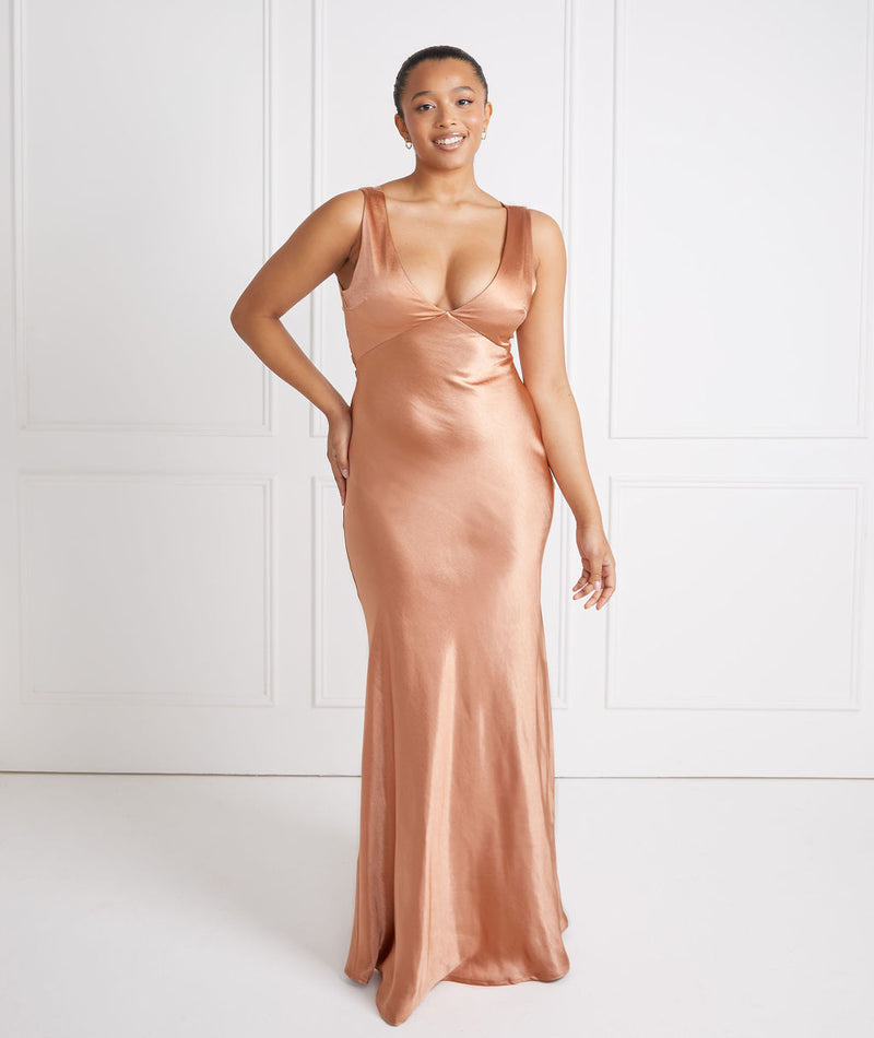 Burnt Peach Twist Back Bridesmaid Dress